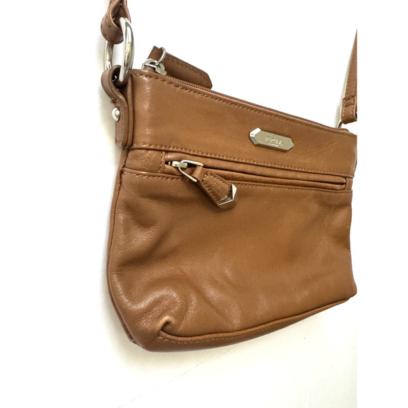 Perlina New York Crossbody Bag Caramel-Brown Leather Small Compact 9x6" Handbag - Picture 7 of 12